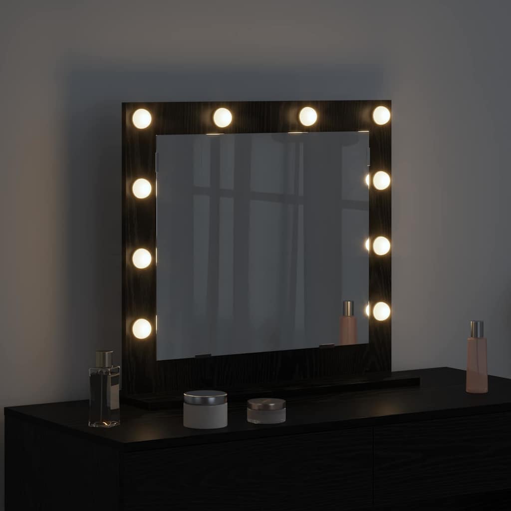 Vanity Mirror with LED Strip Lights Black Oak 60 x 55 x 18 cm