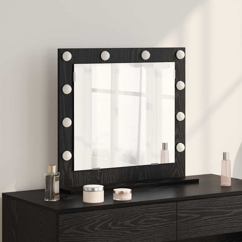 Vanity Mirror with LED Strip Lights Black Oak 60 x 55 x 18 cm