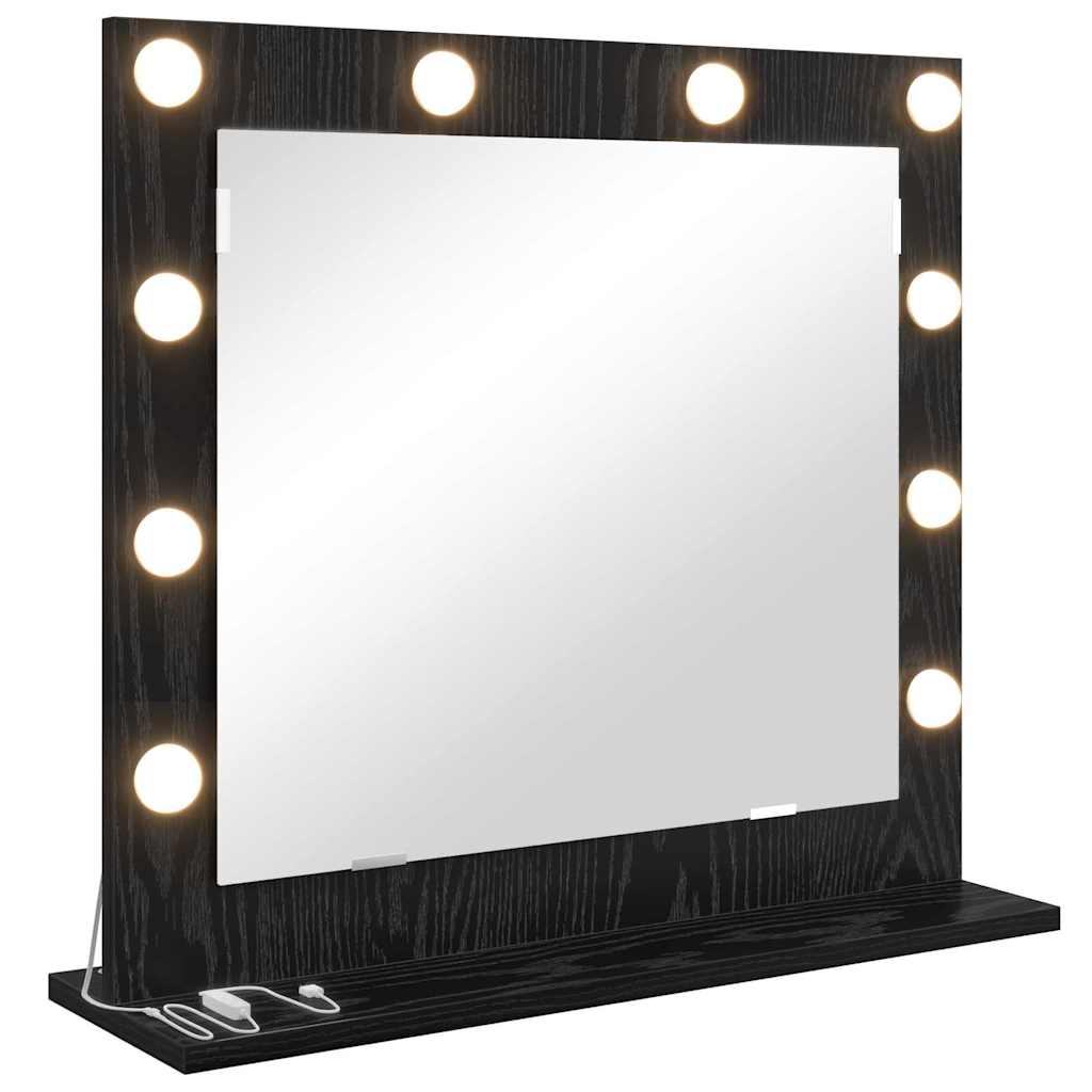 Vanity Mirror with LED Strip Lights Black Oak 60 x 55 x 18 cm