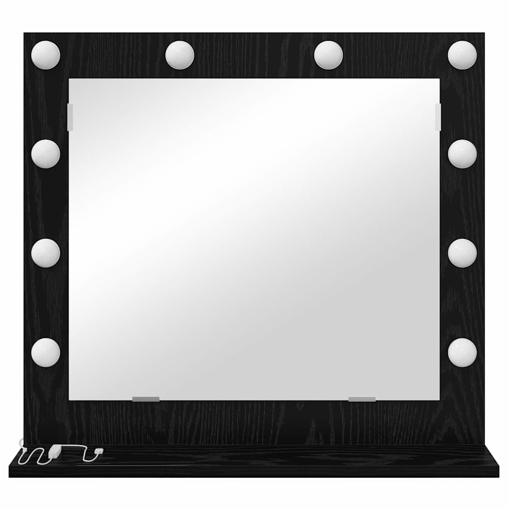 Vanity Mirror with LED Strip Lights Black Oak 60 x 55 x 18 cm