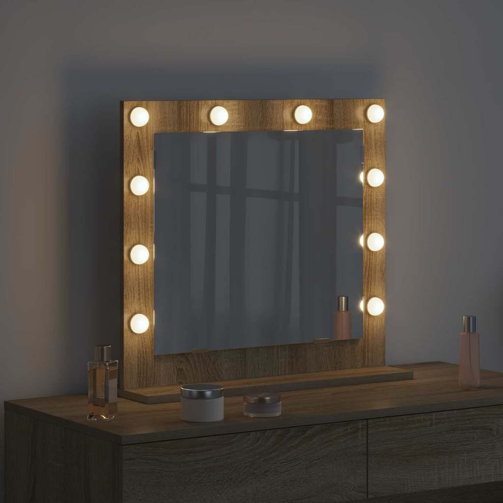 Vanity Mirror with LED Strip Lights Sonoma Oak 60 x 55 x 18 cm