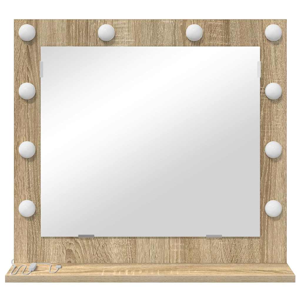 Vanity Mirror with LED Strip Lights Sonoma Oak 60 x 55 x 18 cm