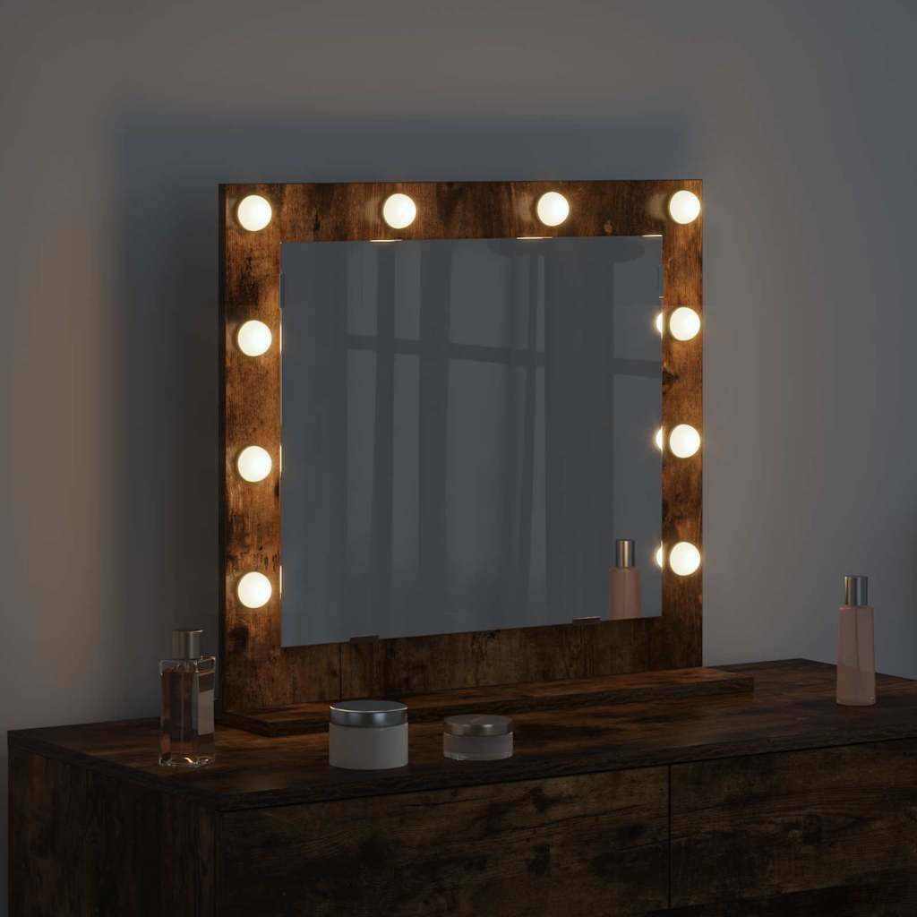 Vanity Mirror with LED Strip Lights Smoked Oak 60 x 55 x 18 cm