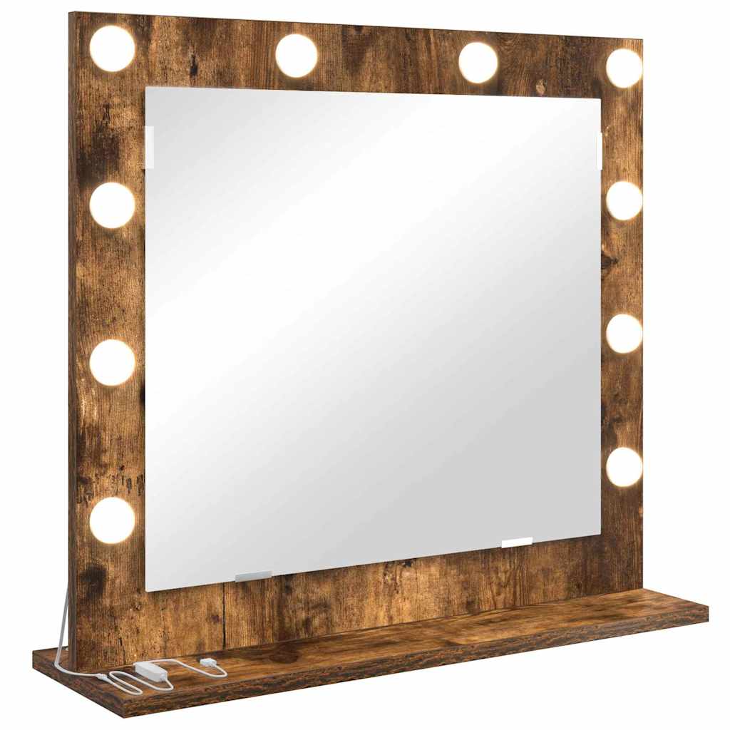 Vanity Mirror with LED Strip Lights Smoked Oak 60 x 55 x 18 cm