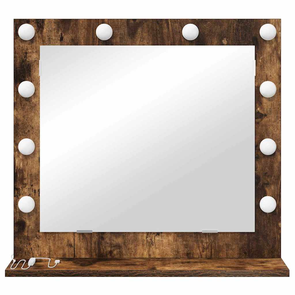 Vanity Mirror with LED Strip Lights Smoked Oak 60 x 55 x 18 cm