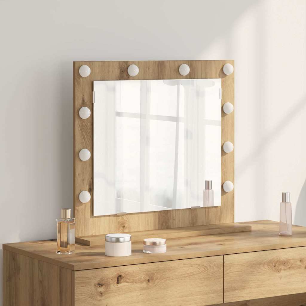 Vanity Mirror with LED Strip Lights Old Wood 60 x 55 x 18 cm