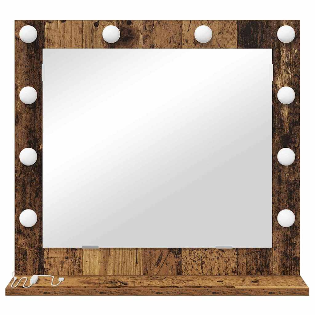 Vanity Mirror with LED Strip Lights Old Wood 60 x 55 x 18 cm