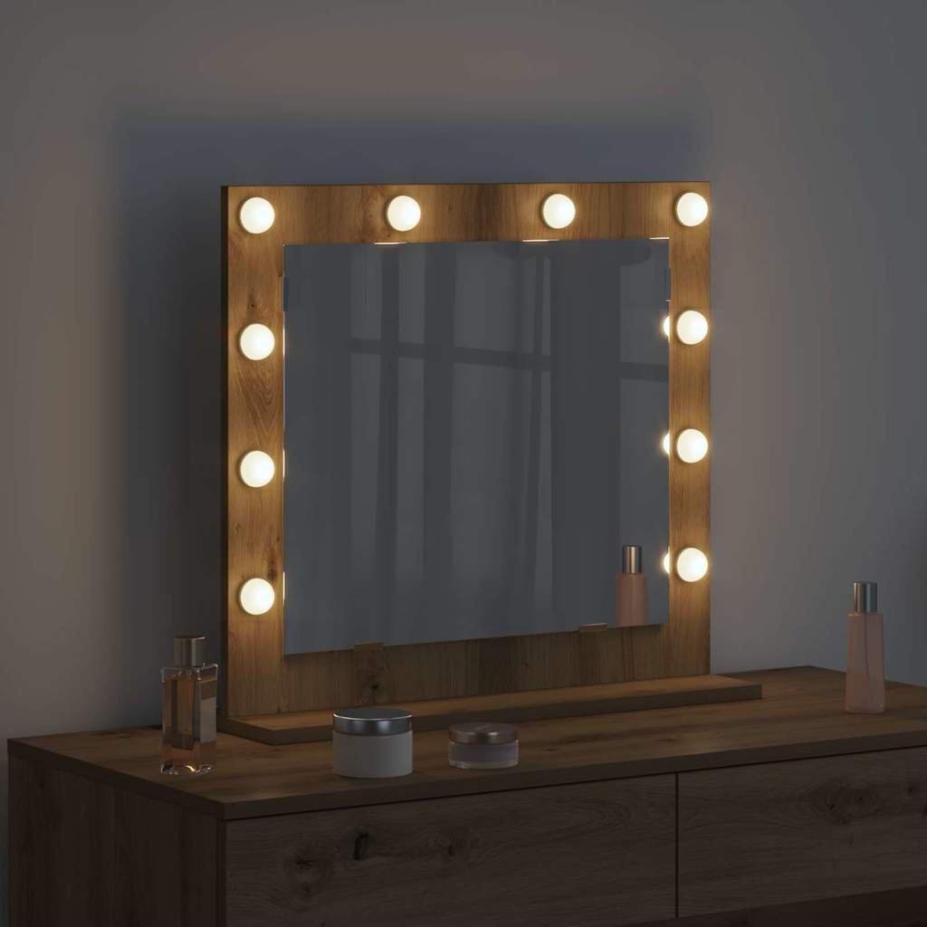 Vanity Mirror with LED Strip Lights Artisan Oak 60 x 55 x 18 cm