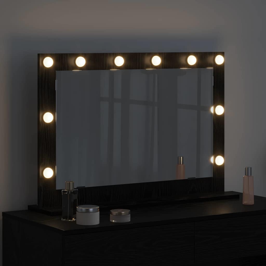 Vanity Mirror with LED Strip Lights Black Oak 80 x 15 x 18 cm