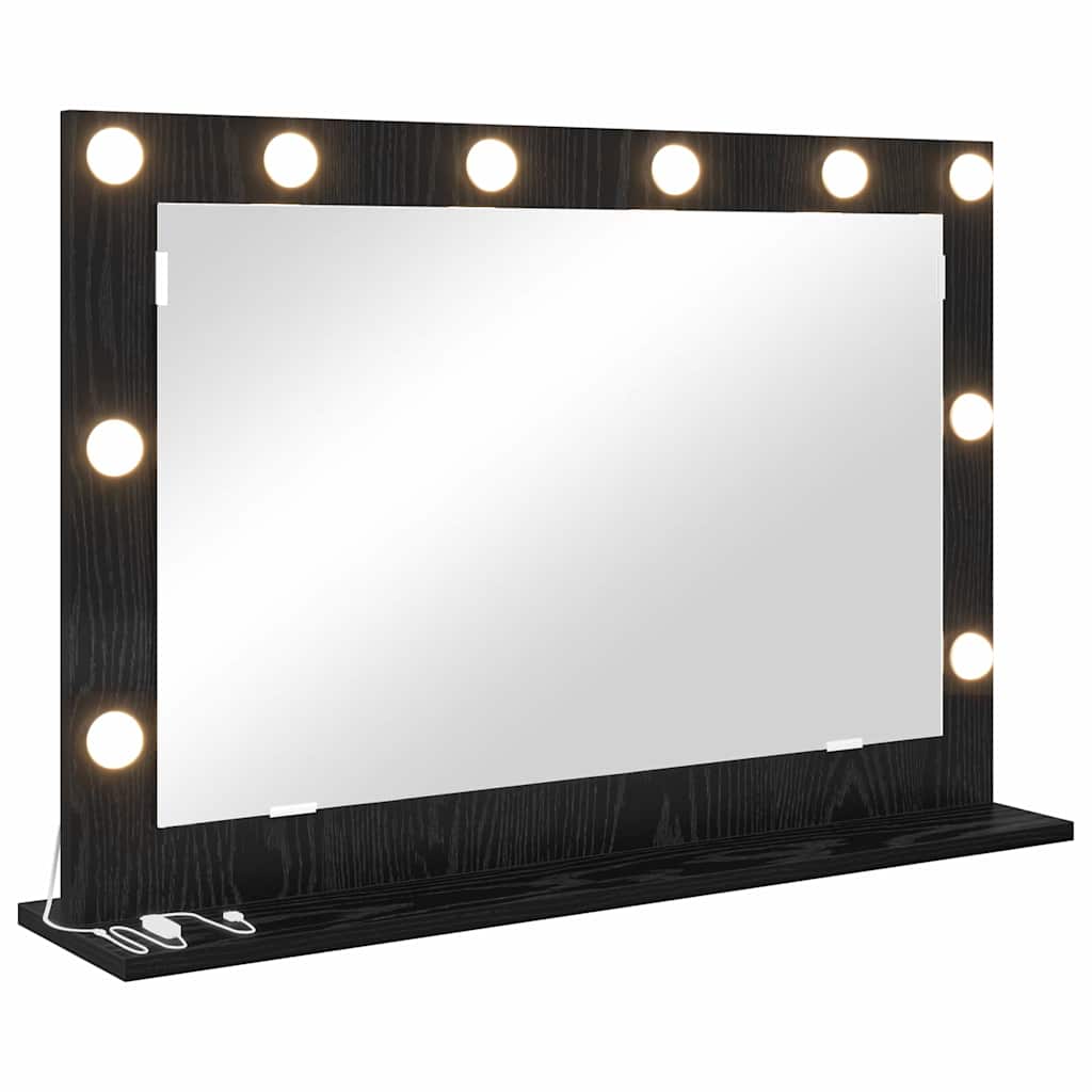 Vanity Mirror with LED Strip Lights Black Oak 80 x 15 x 18 cm
