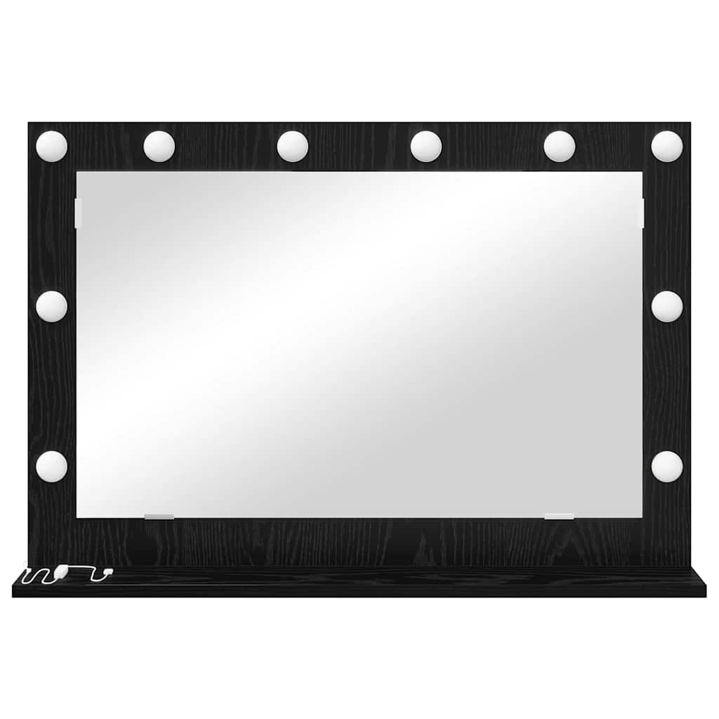 Vanity Mirror with LED Strip Lights Black Oak 80 x 15 x 18 cm