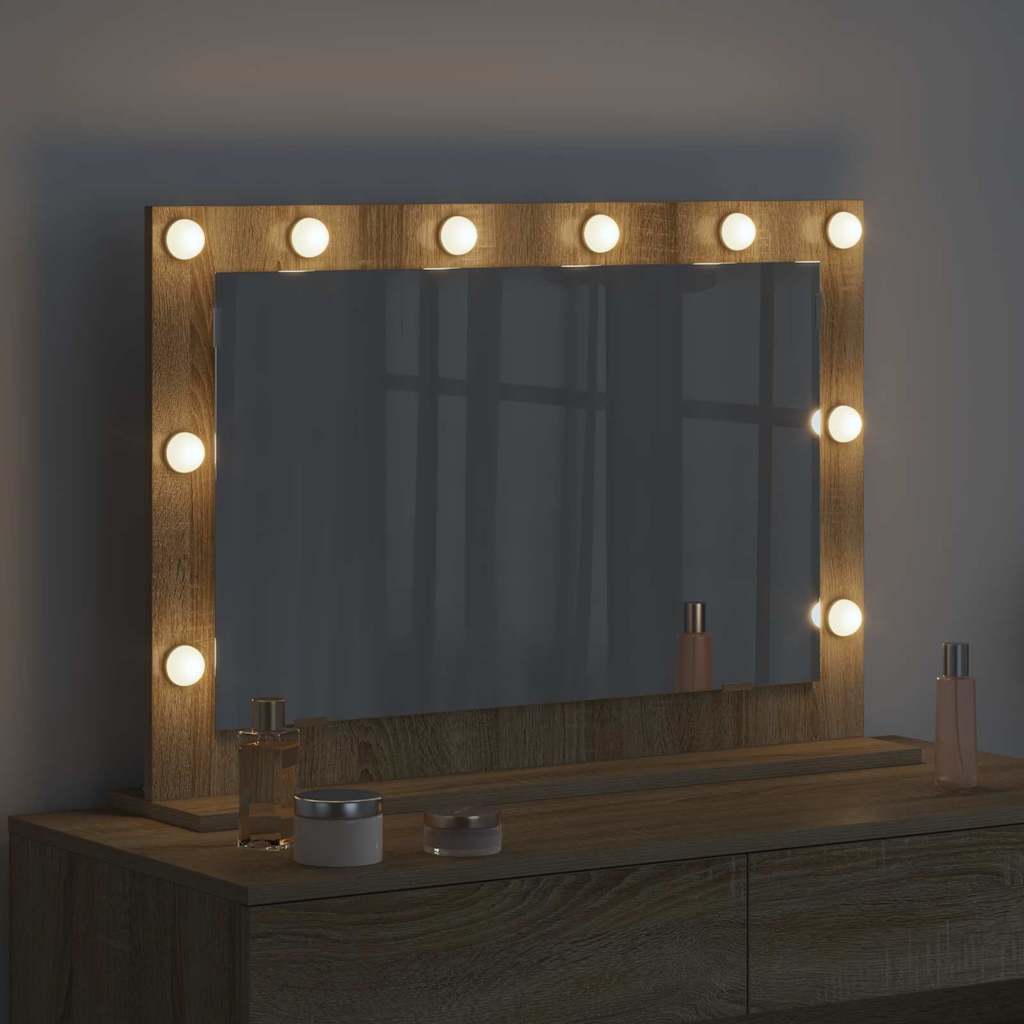 Vanity Mirror with LED Strip Lights Sonoma Oak 80 x 55 x 18 cm