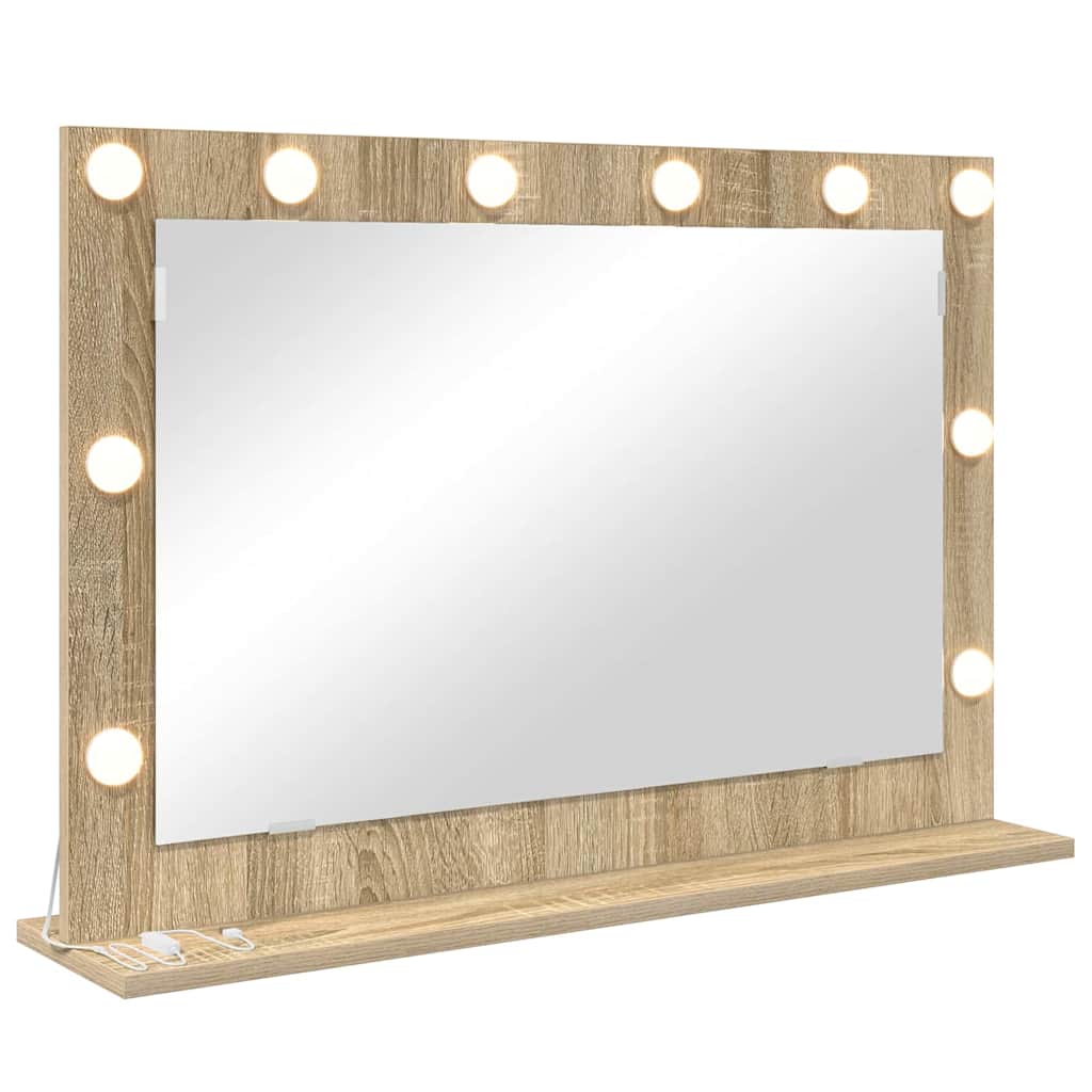 Vanity Mirror with LED Strip Lights Sonoma Oak 80 x 55 x 18 cm