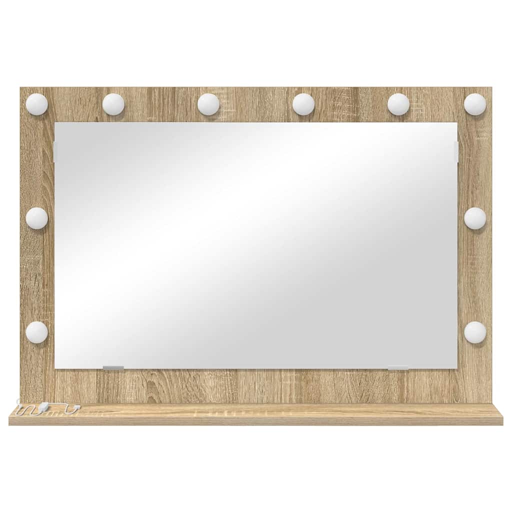 Vanity Mirror with LED Strip Lights Sonoma Oak 80 x 55 x 18 cm