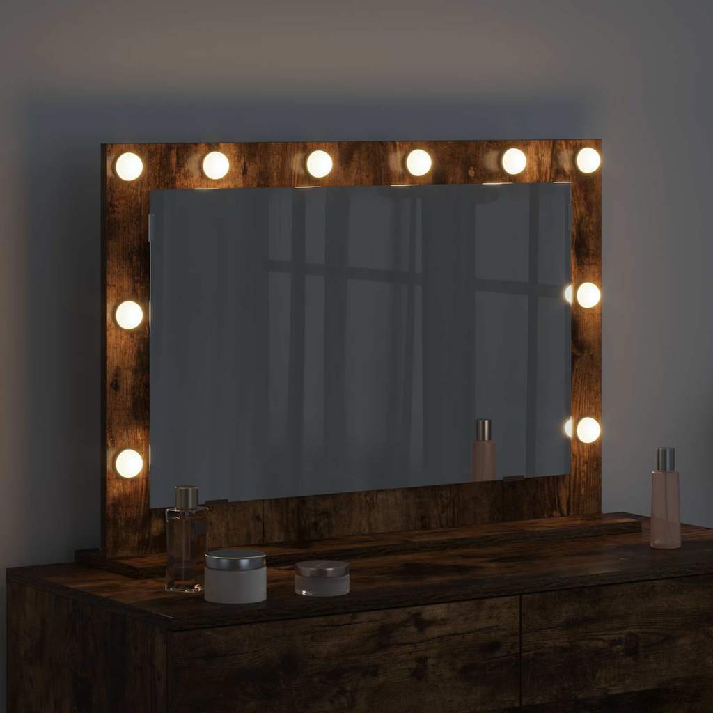 Vanity Mirror with LED Strip Lights Smoked Oak 80 x 55 x 18 cm