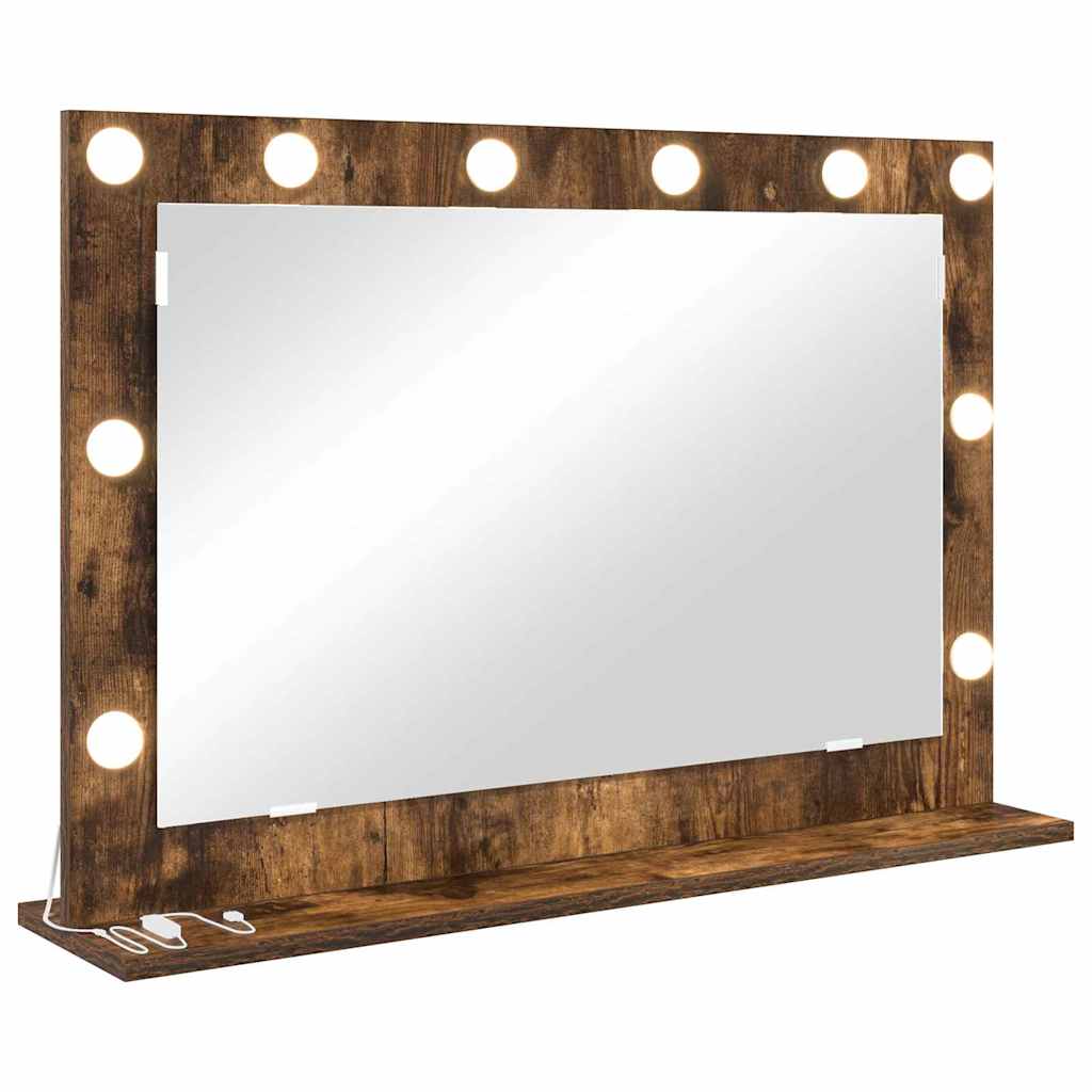 Vanity Mirror with LED Strip Lights Smoked Oak 80 x 55 x 18 cm