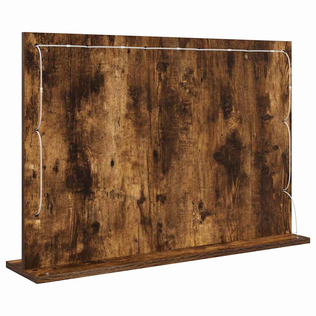 Vanity Mirror with LED Strip Lights Smoked Oak 80 x 55 x 18 cm