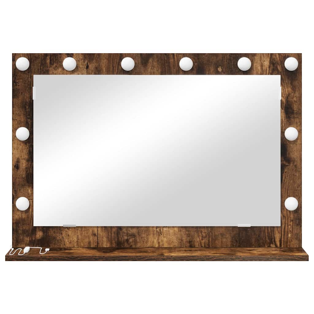 Vanity Mirror with LED Strip Lights Smoked Oak 80 x 55 x 18 cm