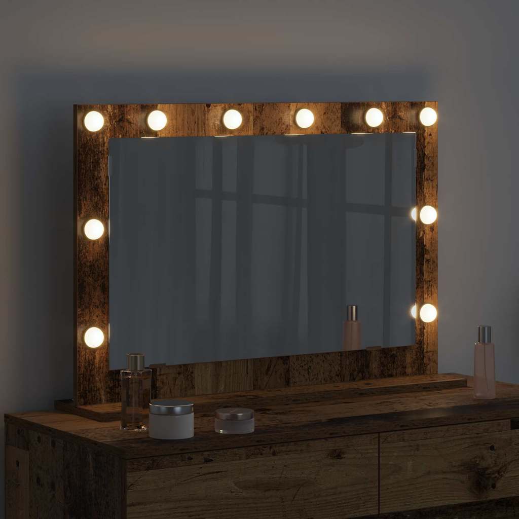 Vanity Mirror with LED Strip Lights Old Wood 80 x 55 x 18 cm