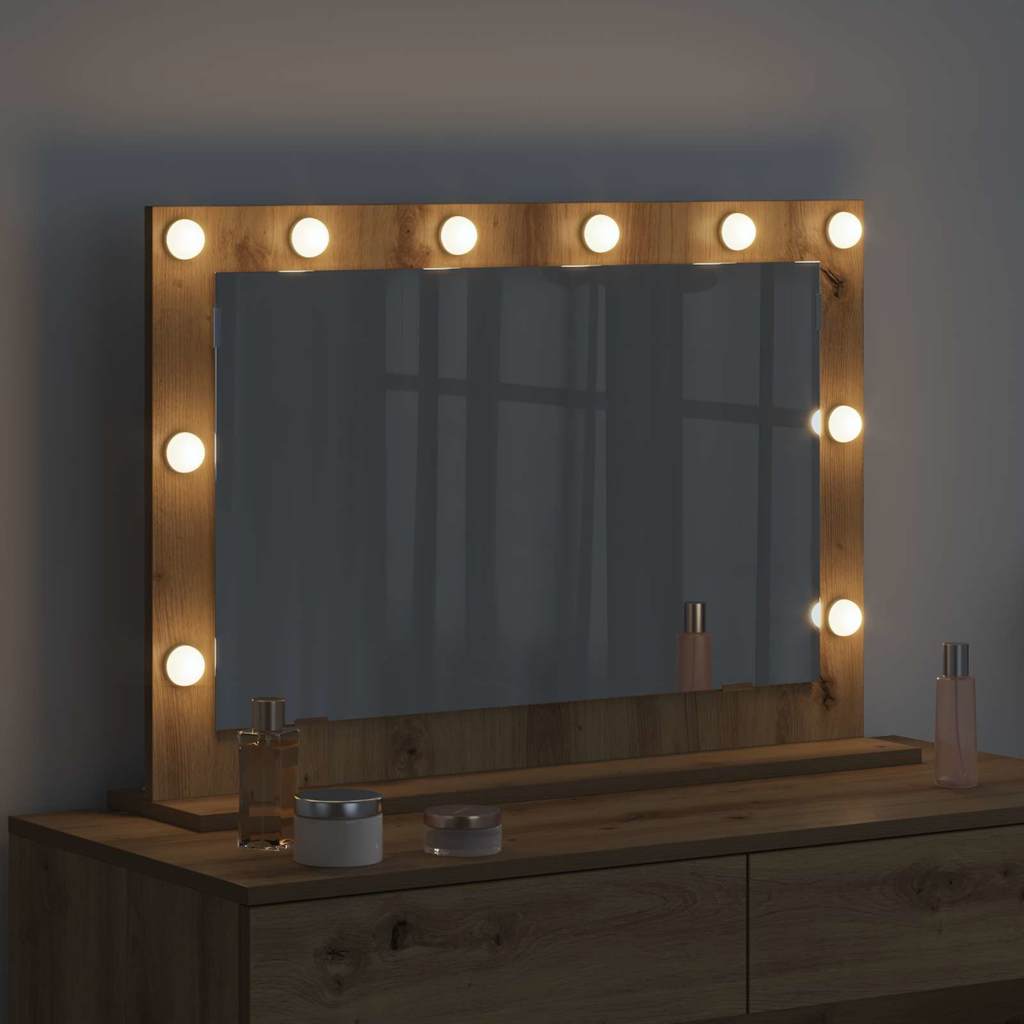 Vanity Mirror with LED Strip Lights Artisan Oak 80 x 55 x 18 cm