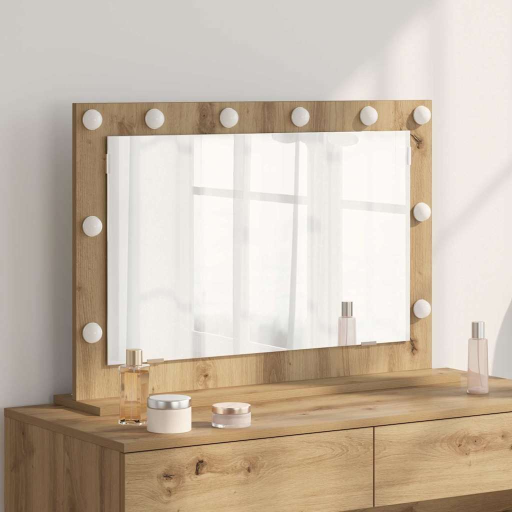 Vanity Mirror with LED Strip Lights Artisan Oak 80 x 55 x 18 cm