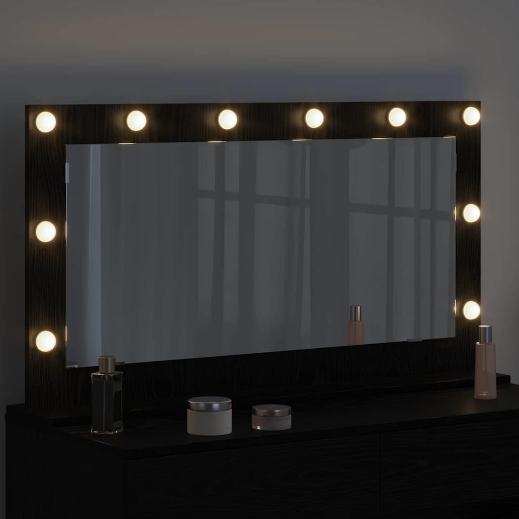 Vanity Mirror with LED Strip Lights Black Oak 100 x 55 x 18 cm