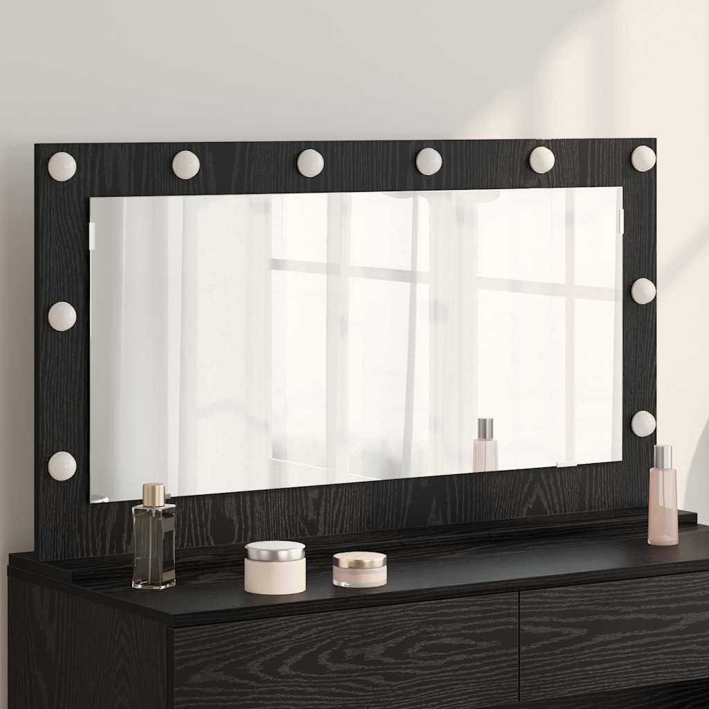 Vanity Mirror with LED Strip Lights Black Oak 100 x 55 x 18 cm