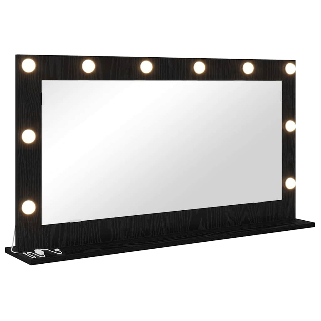 Vanity Mirror with LED Strip Lights Black Oak 100 x 55 x 18 cm