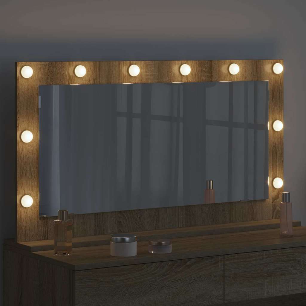 Vanity Mirror with LED Strip Lights Sonoma Oak 100 x 55 x 18 cm