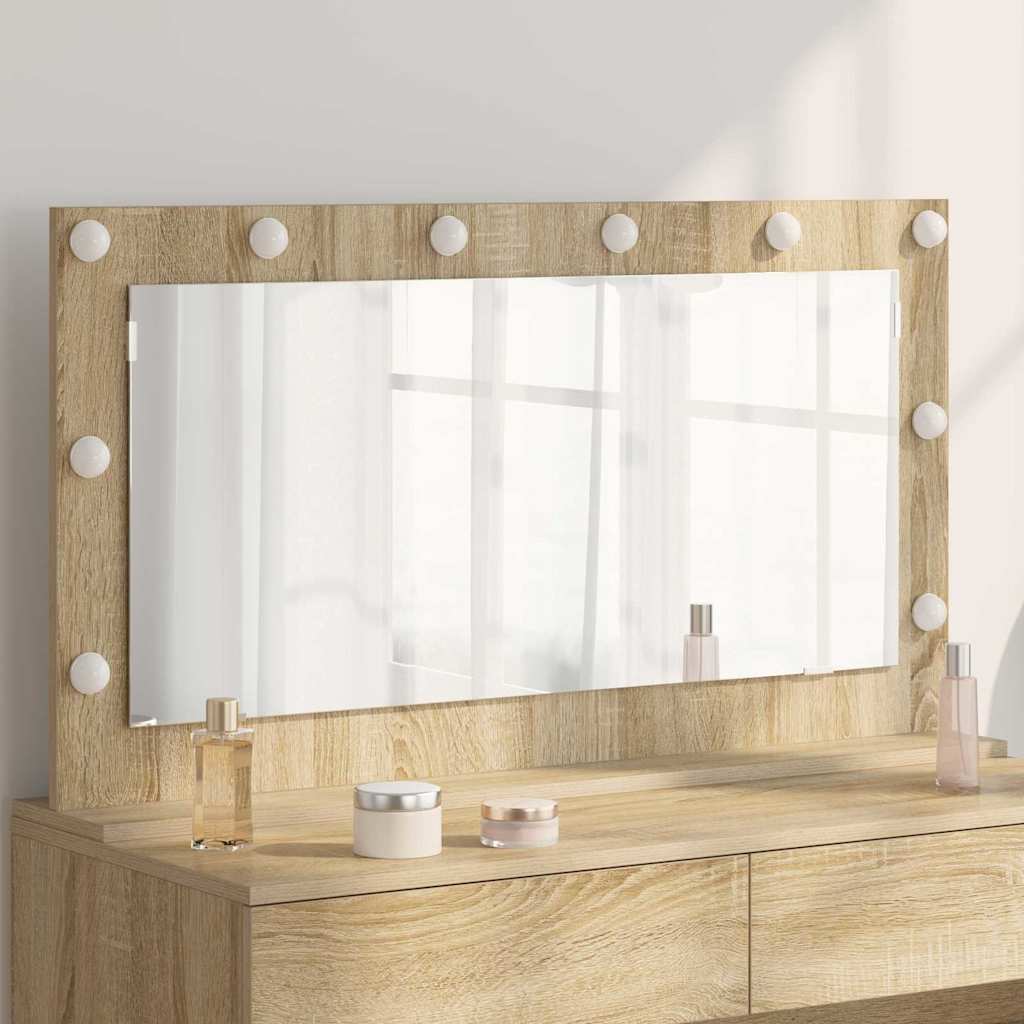 Vanity Mirror with LED Strip Lights Sonoma Oak 100 x 55 x 18 cm