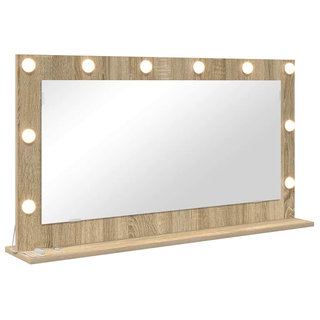 Vanity Mirror with LED Strip Lights Sonoma Oak 100 x 55 x 18 cm