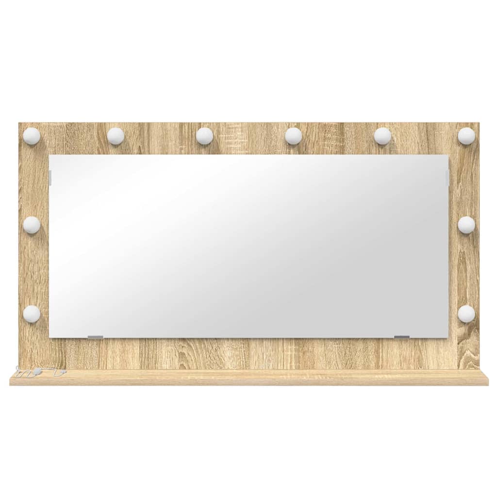 Vanity Mirror with LED Strip Lights Sonoma Oak 100 x 55 x 18 cm