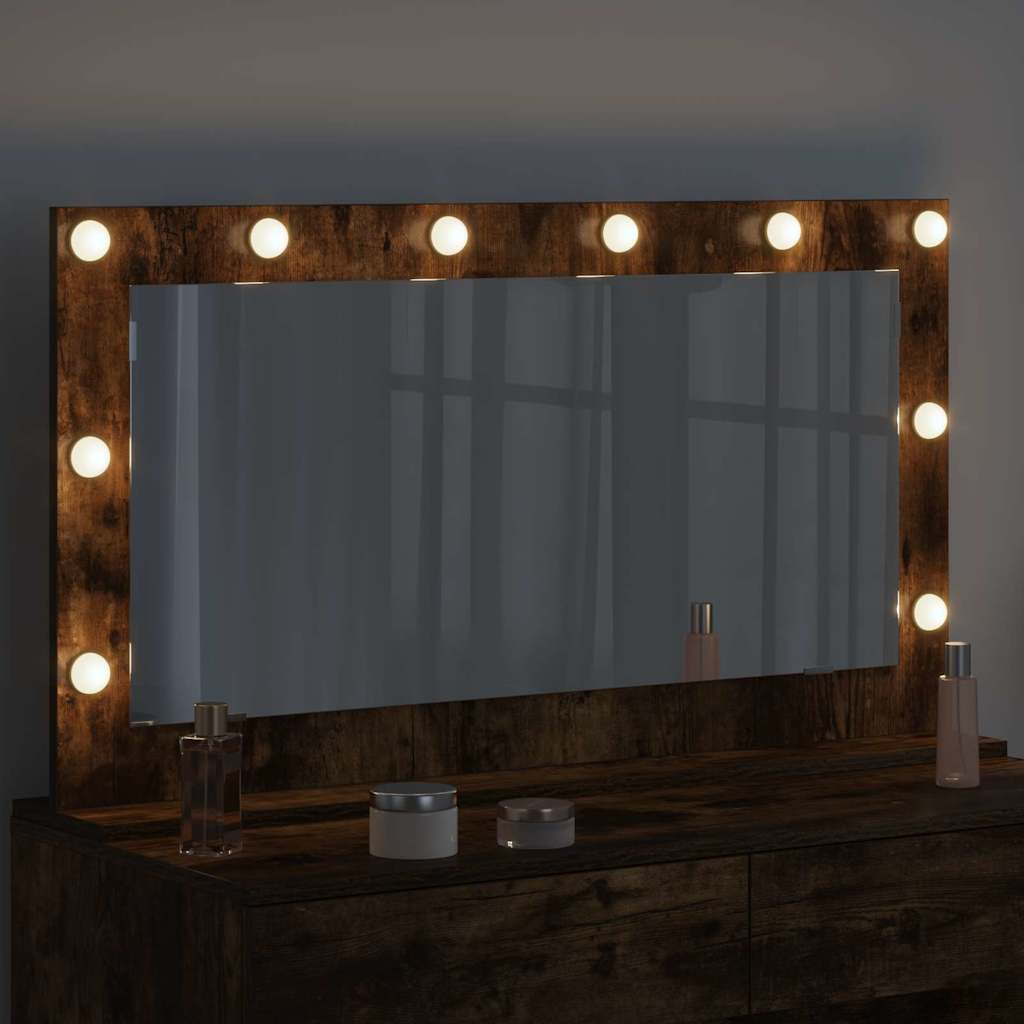 Vanity Mirror with LED Strip Lights Smoked Oak 100 x 55 x 18 cm