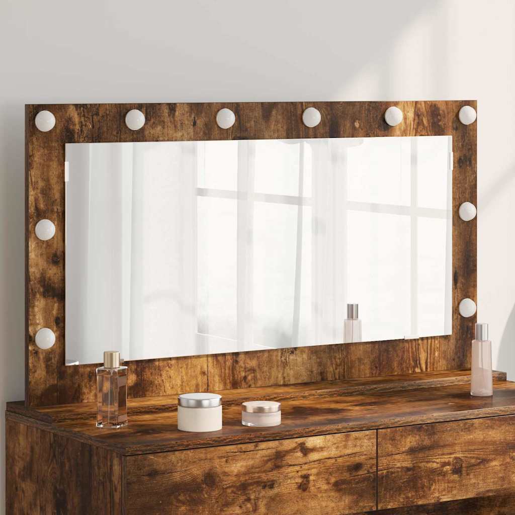 Vanity Mirror with LED Strip Lights Smoked Oak 100 x 55 x 18 cm