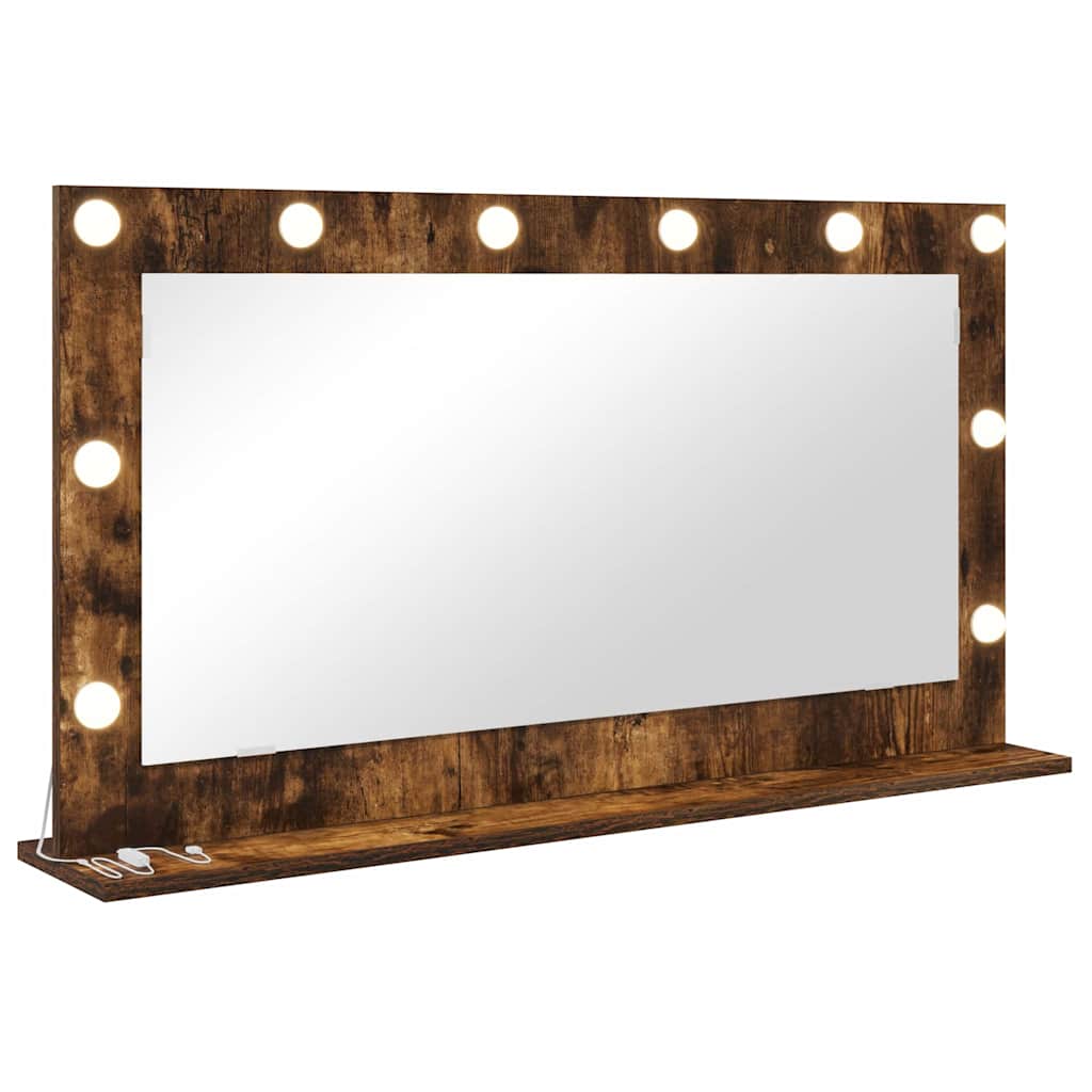 Vanity Mirror with LED Strip Lights Smoked Oak 100 x 55 x 18 cm