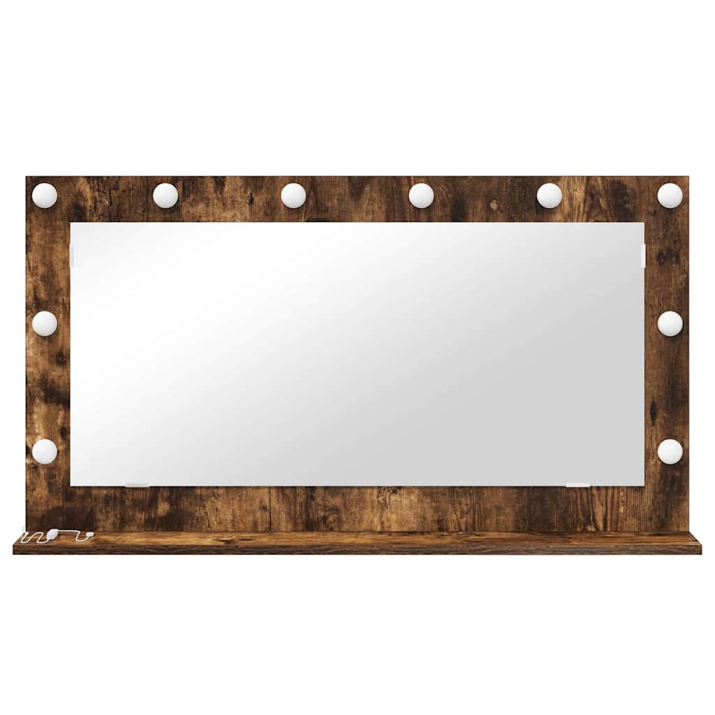 Vanity Mirror with LED Strip Lights Smoked Oak 100 x 55 x 18 cm