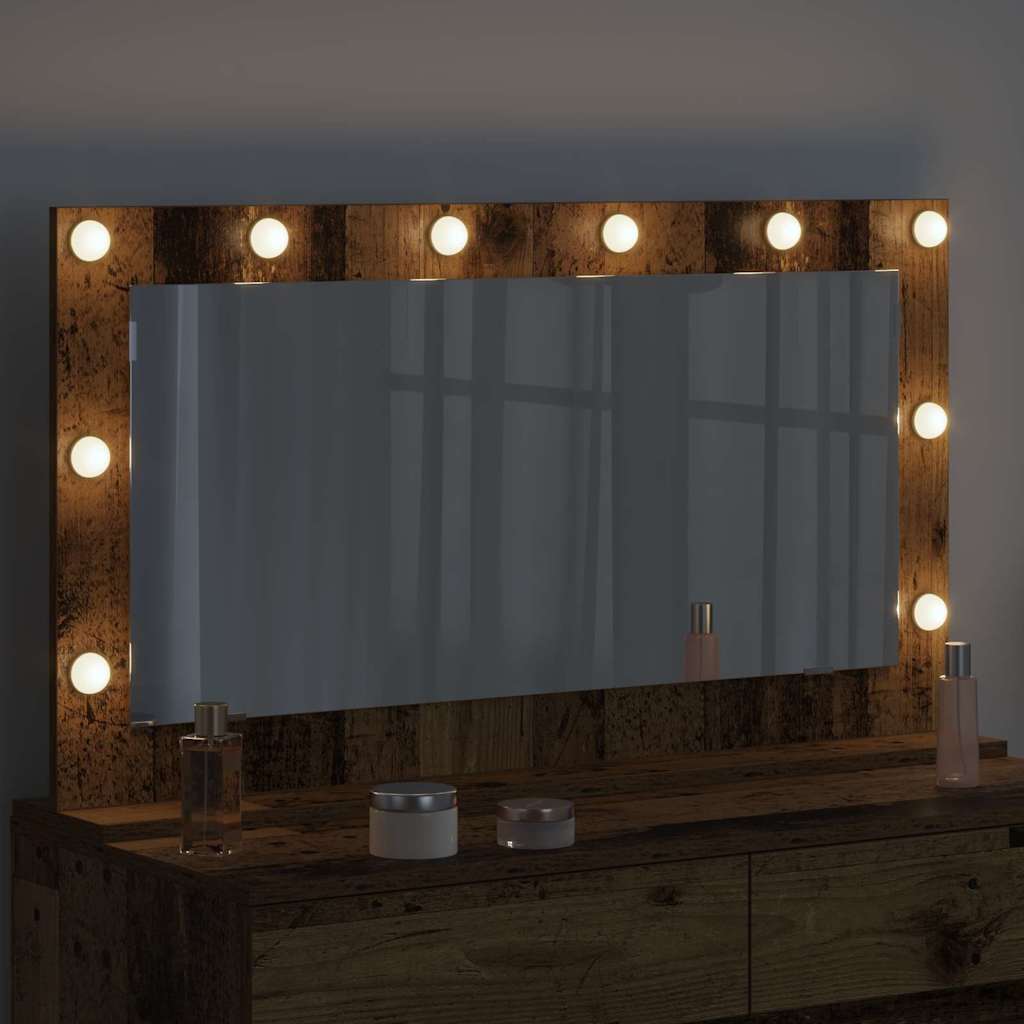 Vanity Mirror with LED Strip Lights Old Wood 100 x 55 x 18 cm