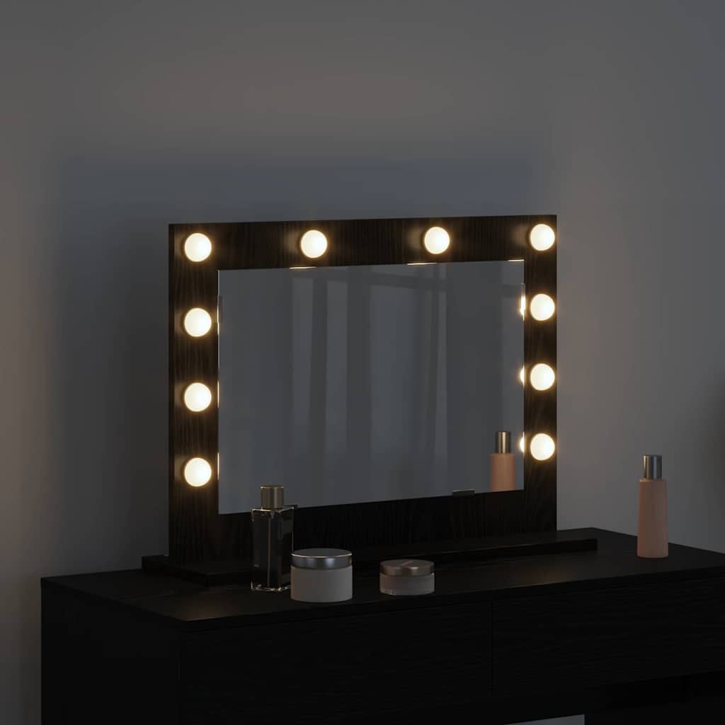 Vanity Mirror with LED Strip Lights Black Oak 60 x 45 x 18 cm