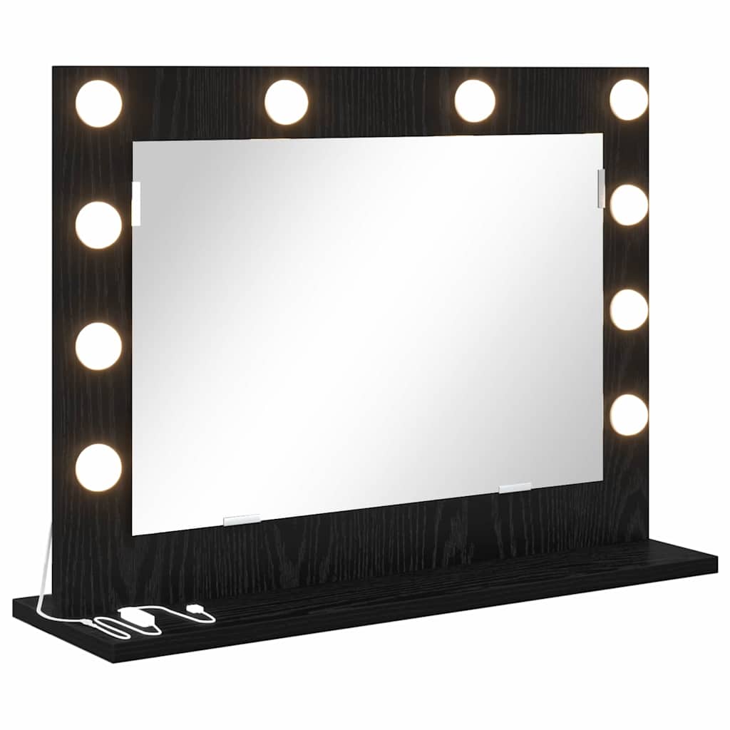Vanity Mirror with LED Strip Lights Black Oak 60 x 45 x 18 cm