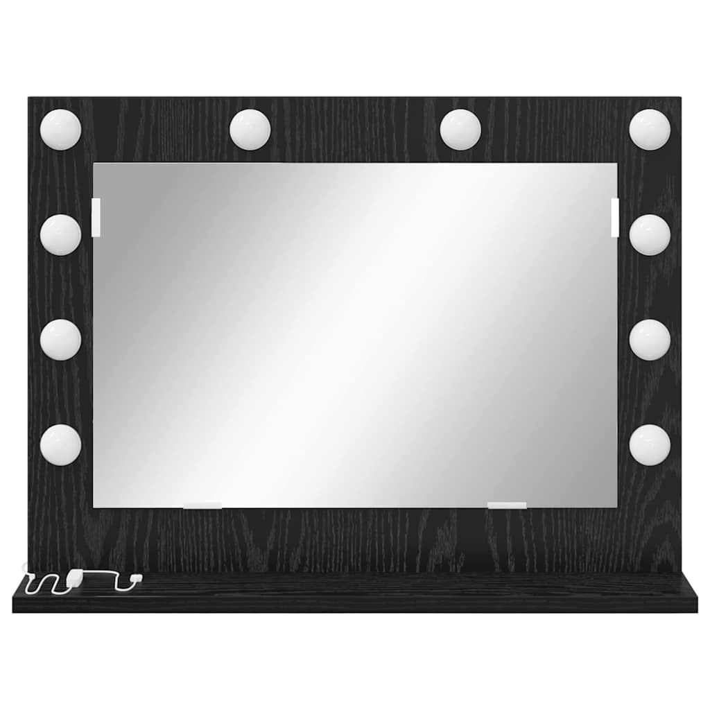 Vanity Mirror with LED Strip Lights Black Oak 60 x 45 x 18 cm