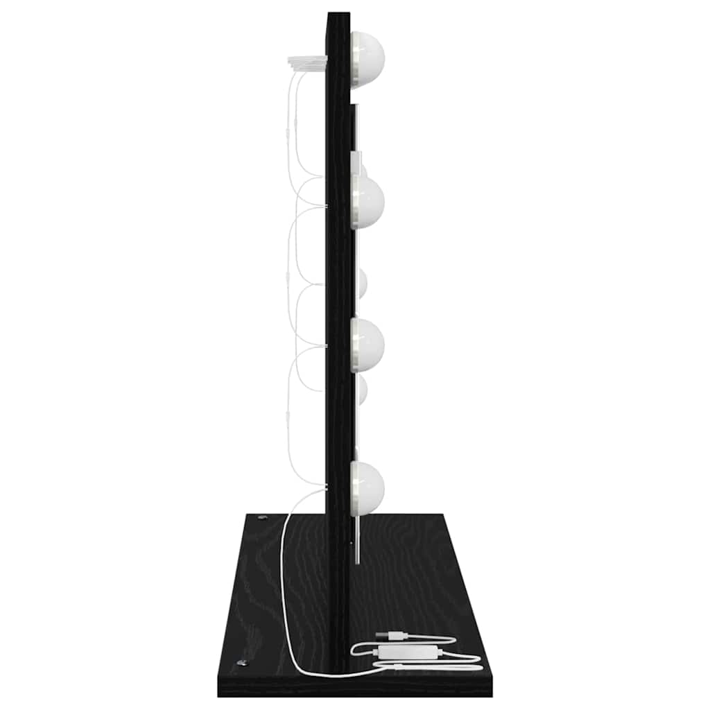 Vanity Mirror with LED Strip Lights Black Oak 60 x 45 x 18 cm