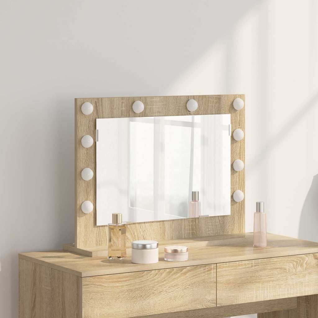 Vanity Mirror with LED Strip Lights Sonoma Oak 60 x 45 x 18 cm