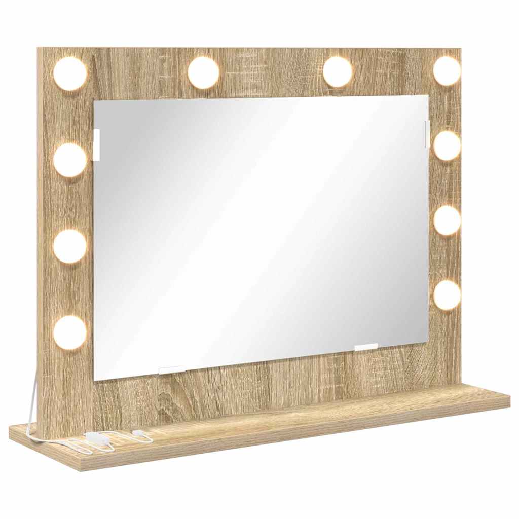 Vanity Mirror with LED Strip Lights Sonoma Oak 60 x 45 x 18 cm