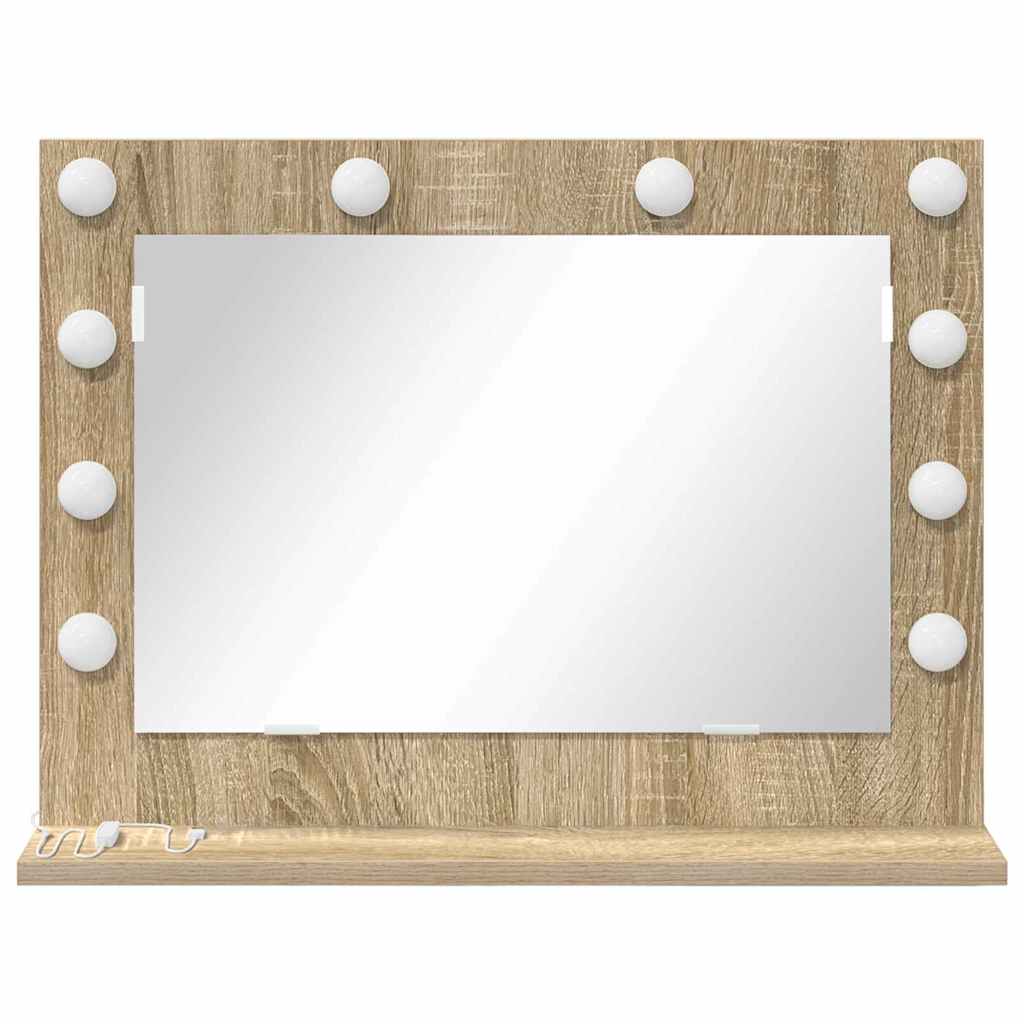 Vanity Mirror with LED Strip Lights Sonoma Oak 60 x 45 x 18 cm