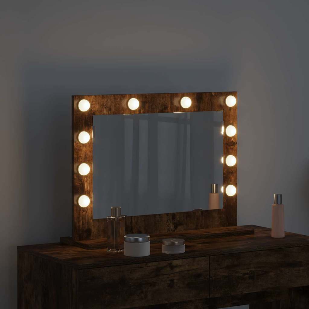 Vanity Mirror with LED Strip Lights Smoked Oak 60 x 45 x 18 cm