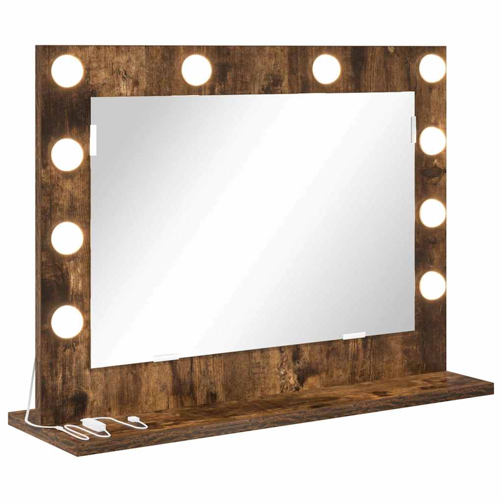 Vanity Mirror with LED Strip Lights Smoked Oak 60 x 45 x 18 cm