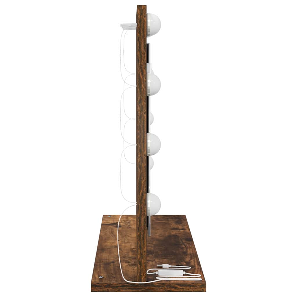 Vanity Mirror with LED Strip Lights Smoked Oak 60 x 45 x 18 cm