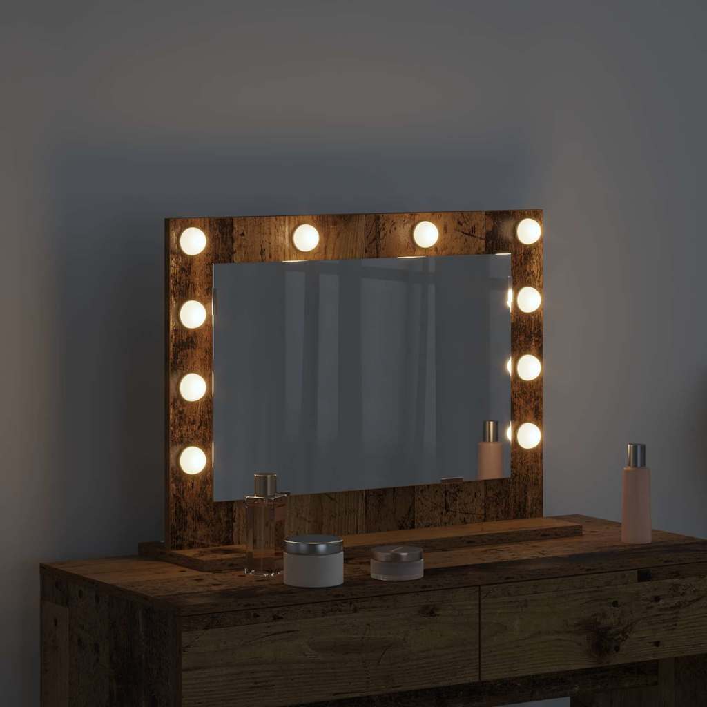 Vanity Mirror with LED Strip Lights Old Wood 60 x 45 x 18 cm