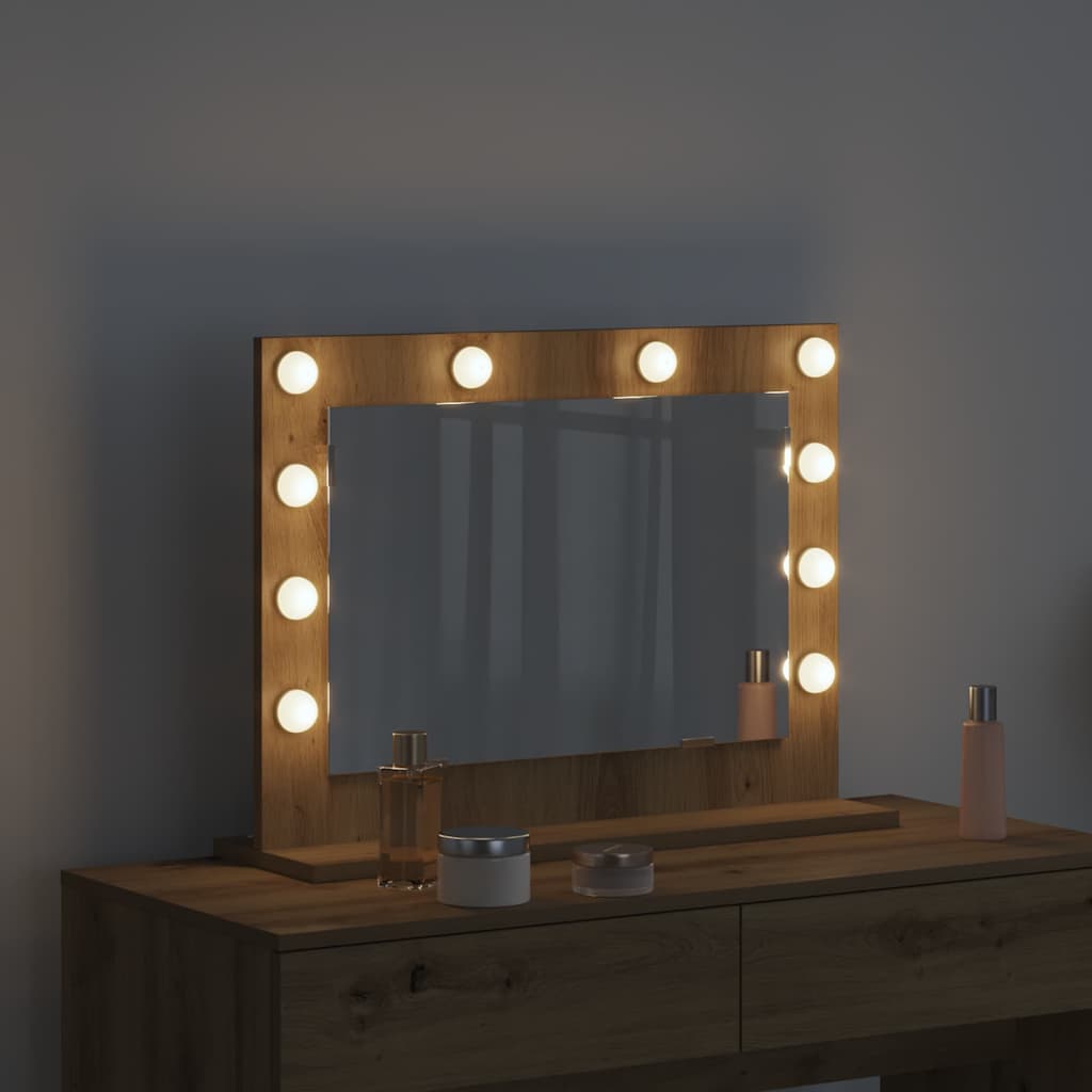 Vanity Mirror with LED Strip Lights Artisan Oak 60 x 45 x 18 cm