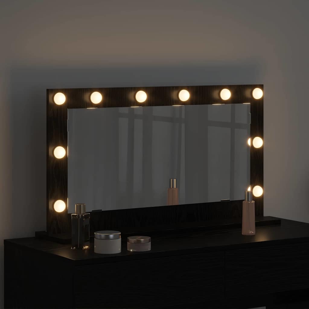 Vanity Mirror with LED Strip Lights Black Oak 80 x 45 x 18 cm